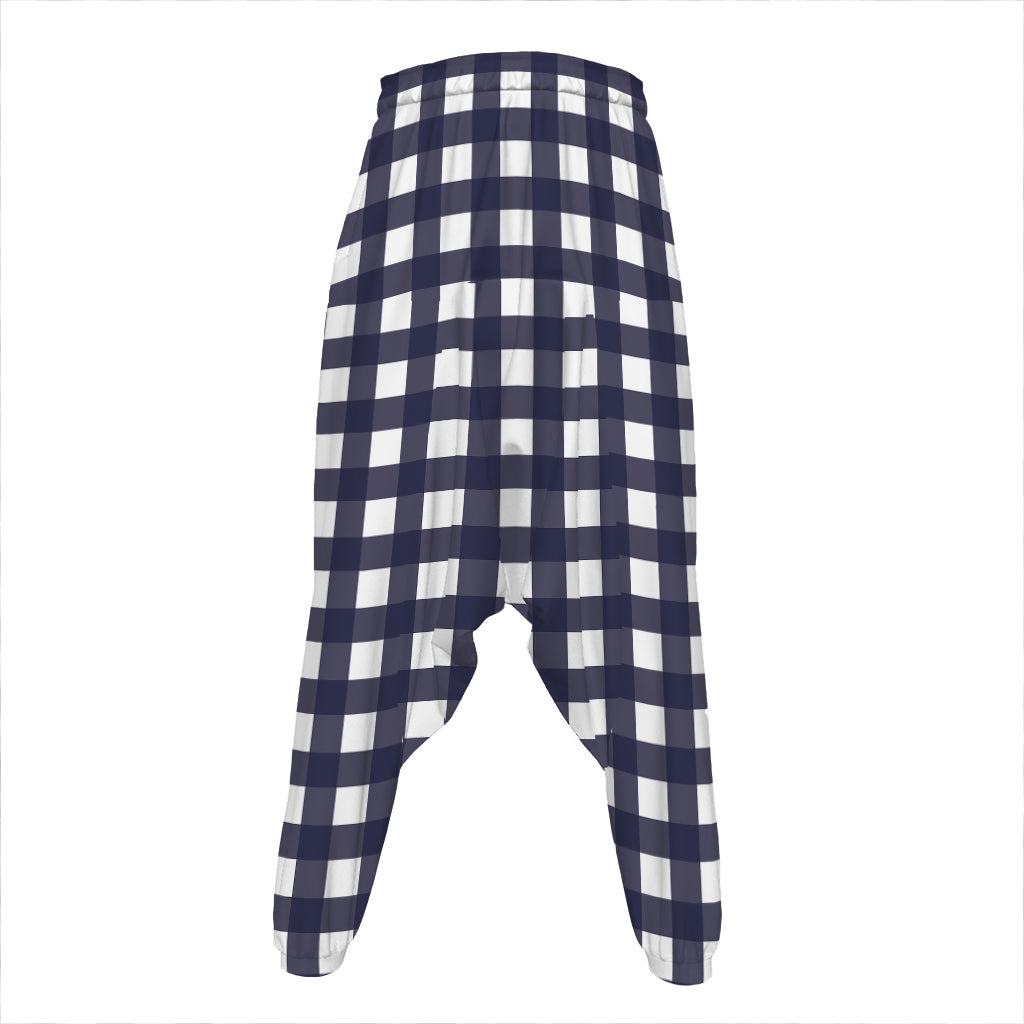 Navy And White Check Pattern Print Hammer Pants