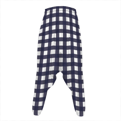 Navy And White Check Pattern Print Hammer Pants