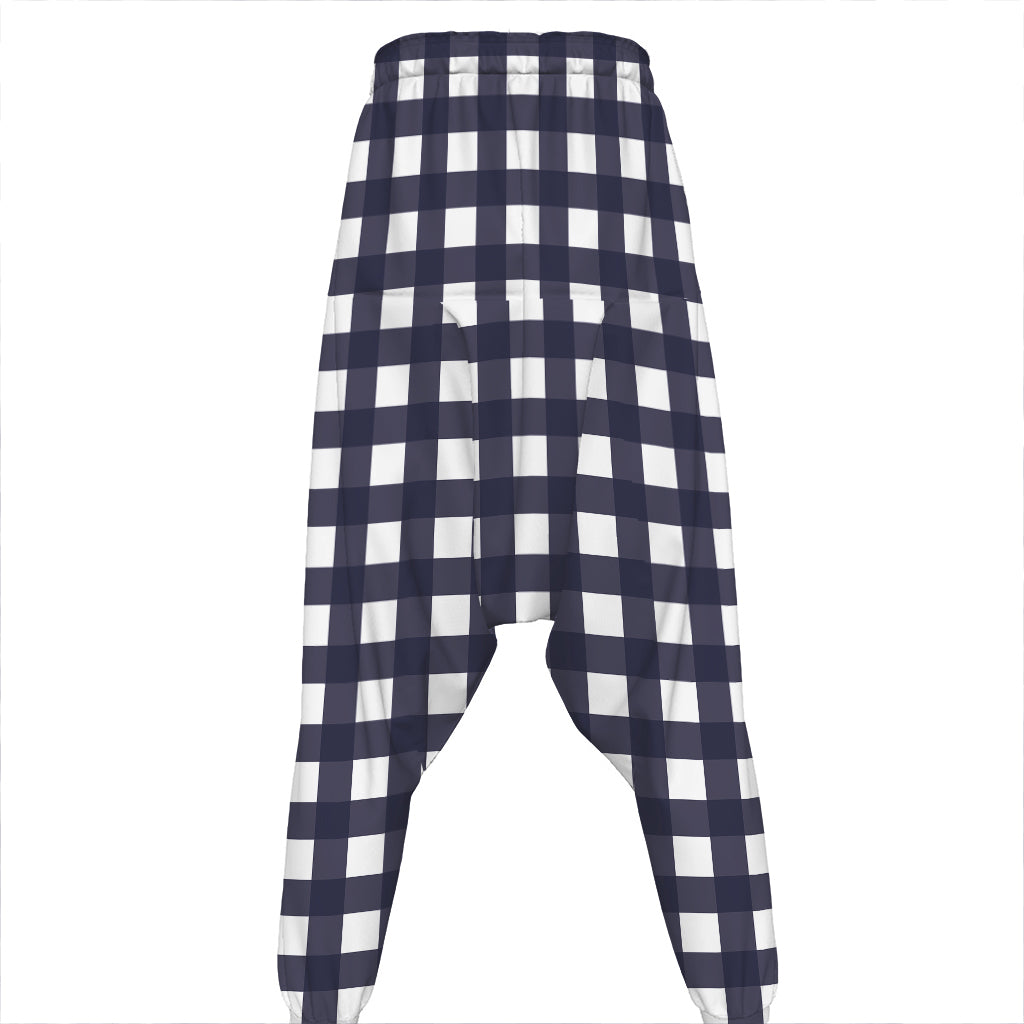 Navy And White Check Pattern Print Hammer Pants