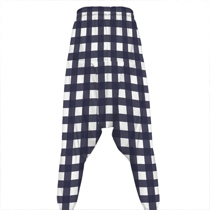 Navy And White Check Pattern Print Hammer Pants