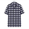Navy And White Check Pattern Print Hawaiian Shirt