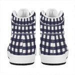 Navy And White Check Pattern Print High Top Leather Sneakers