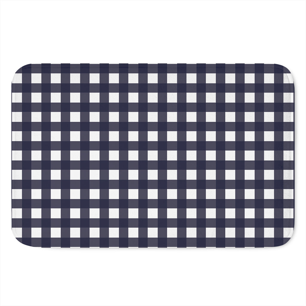 Navy And White Check Pattern Print Indoor Door Mat