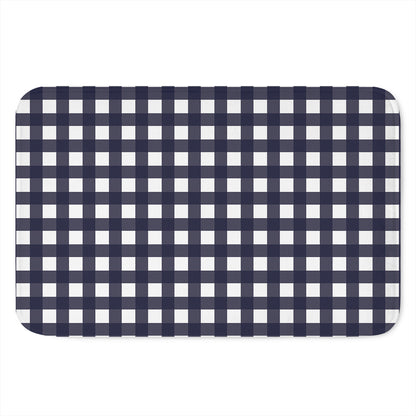 Navy And White Check Pattern Print Indoor Door Mat
