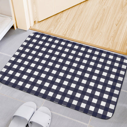 Navy And White Check Pattern Print Indoor Door Mat