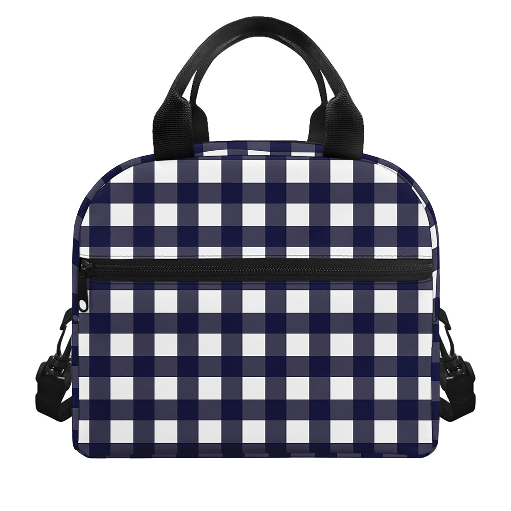 Navy And White Check Pattern Print Insulated Lunch Bag