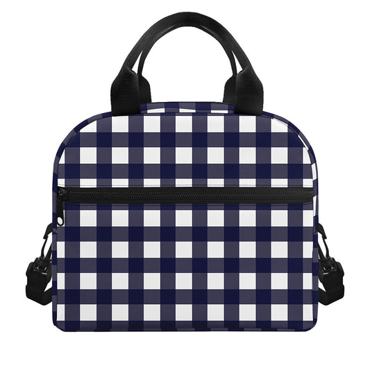 Navy And White Check Pattern Print Insulated Lunch Bag