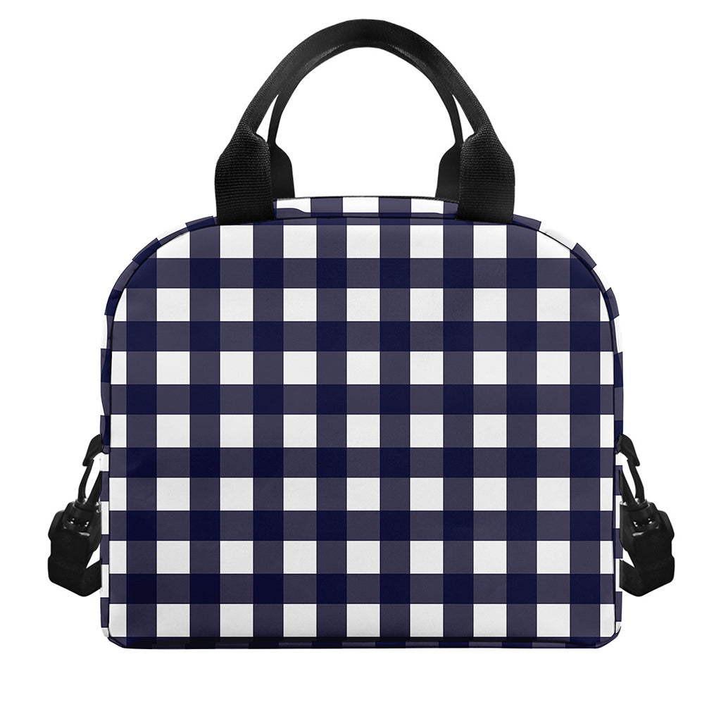 Navy And White Check Pattern Print Insulated Lunch Bag