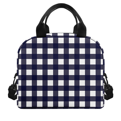 Navy And White Check Pattern Print Insulated Lunch Bag