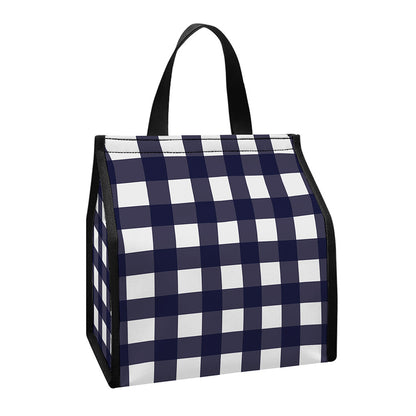 Navy And White Check Pattern Print Insulated Lunch Tote