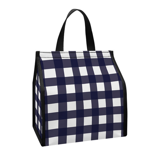 Navy And White Check Pattern Print Insulated Lunch Tote