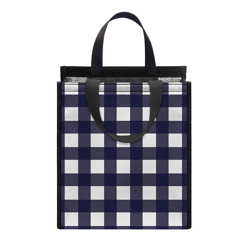 Navy And White Check Pattern Print Insulated Lunch Tote