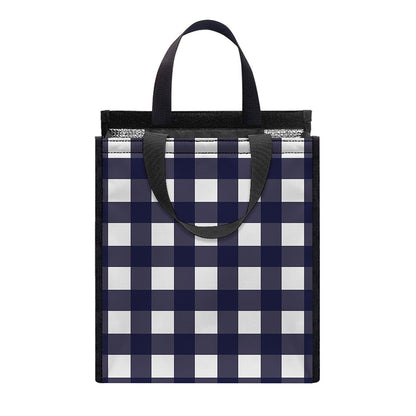 Navy And White Check Pattern Print Insulated Lunch Tote