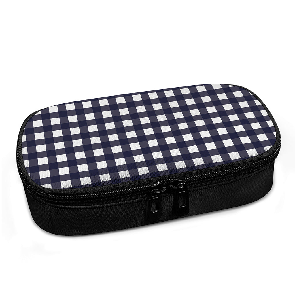 Navy And White Check Pattern Print Insulin Cooler Travel Case