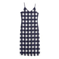 Navy And White Check Pattern Print Jersey Midi Cami Dress