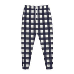 Navy And White Check Pattern Print Jogger Pants