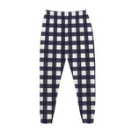 Navy And White Check Pattern Print Jogger Pants