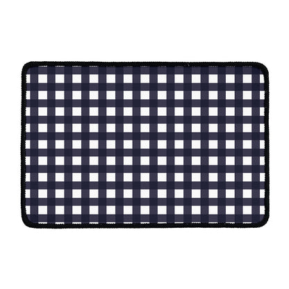 Navy And White Check Pattern Print Kitchen Mat