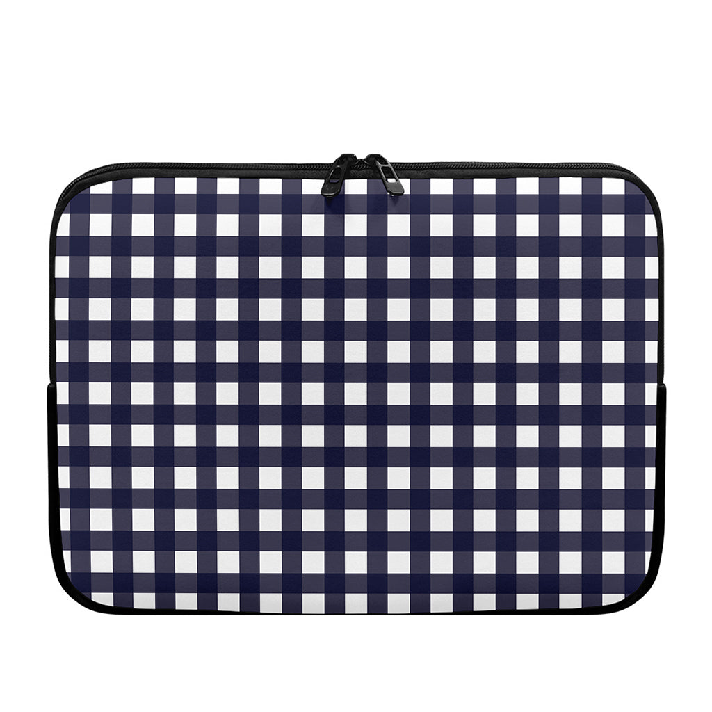 Navy And White Check Pattern Print Laptop Sleeve