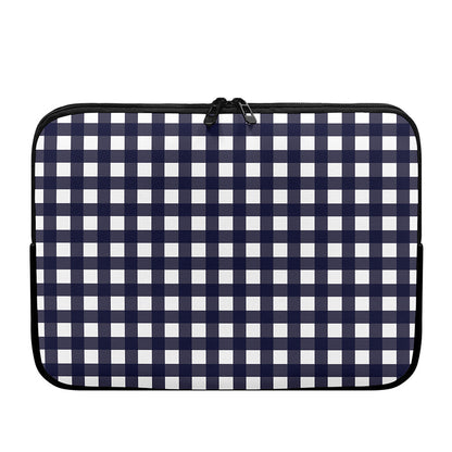 Navy And White Check Pattern Print Laptop Sleeve