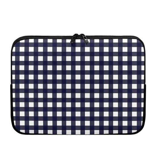 Navy And White Check Pattern Print Laptop Sleeve