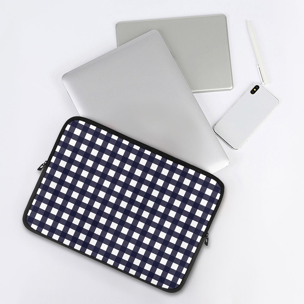 Navy And White Check Pattern Print Laptop Sleeve