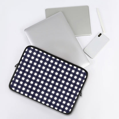 Navy And White Check Pattern Print Laptop Sleeve