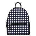 Navy And White Check Pattern Print Leather Backpack
