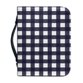 Navy And White Check Pattern Print Leather Bible Cover