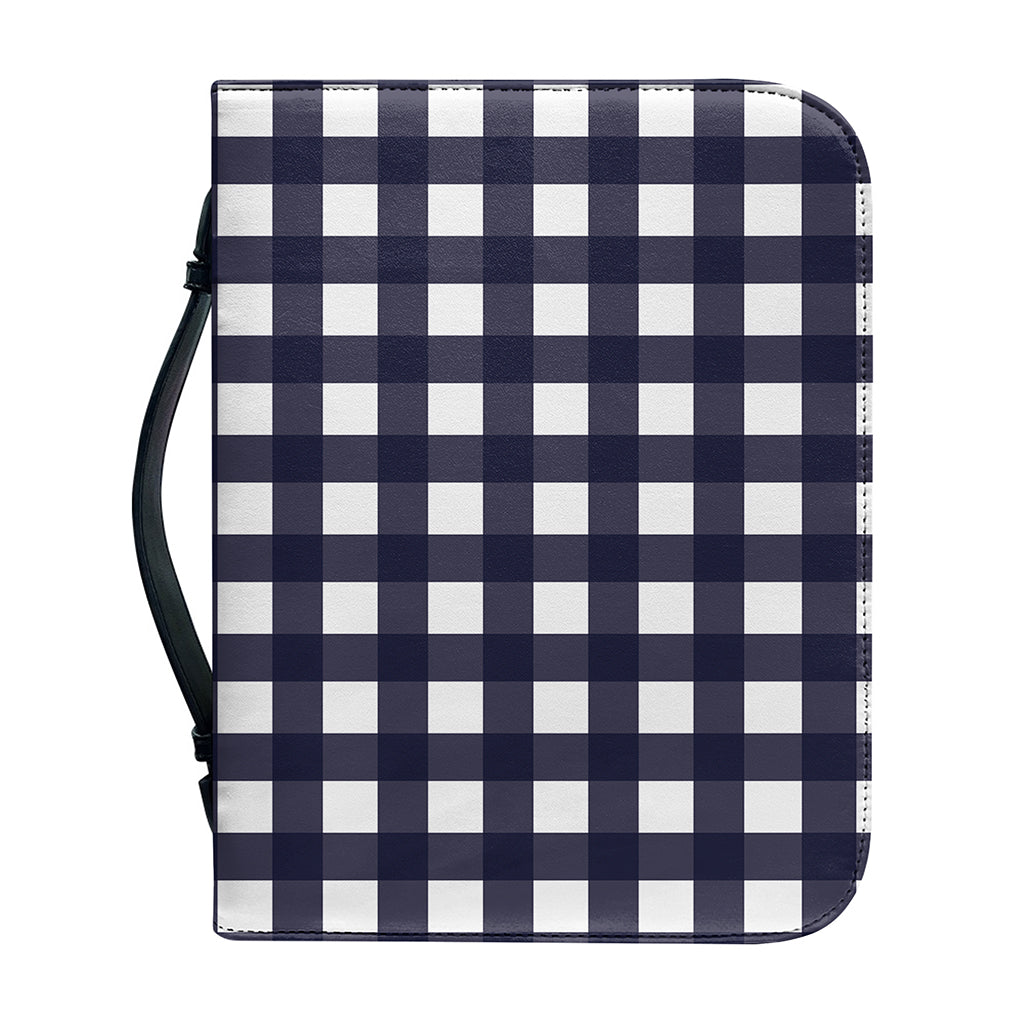 Navy And White Check Pattern Print Leather Bible Cover