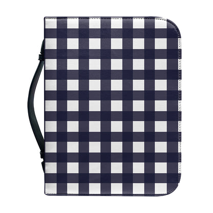 Navy And White Check Pattern Print Leather Bible Cover