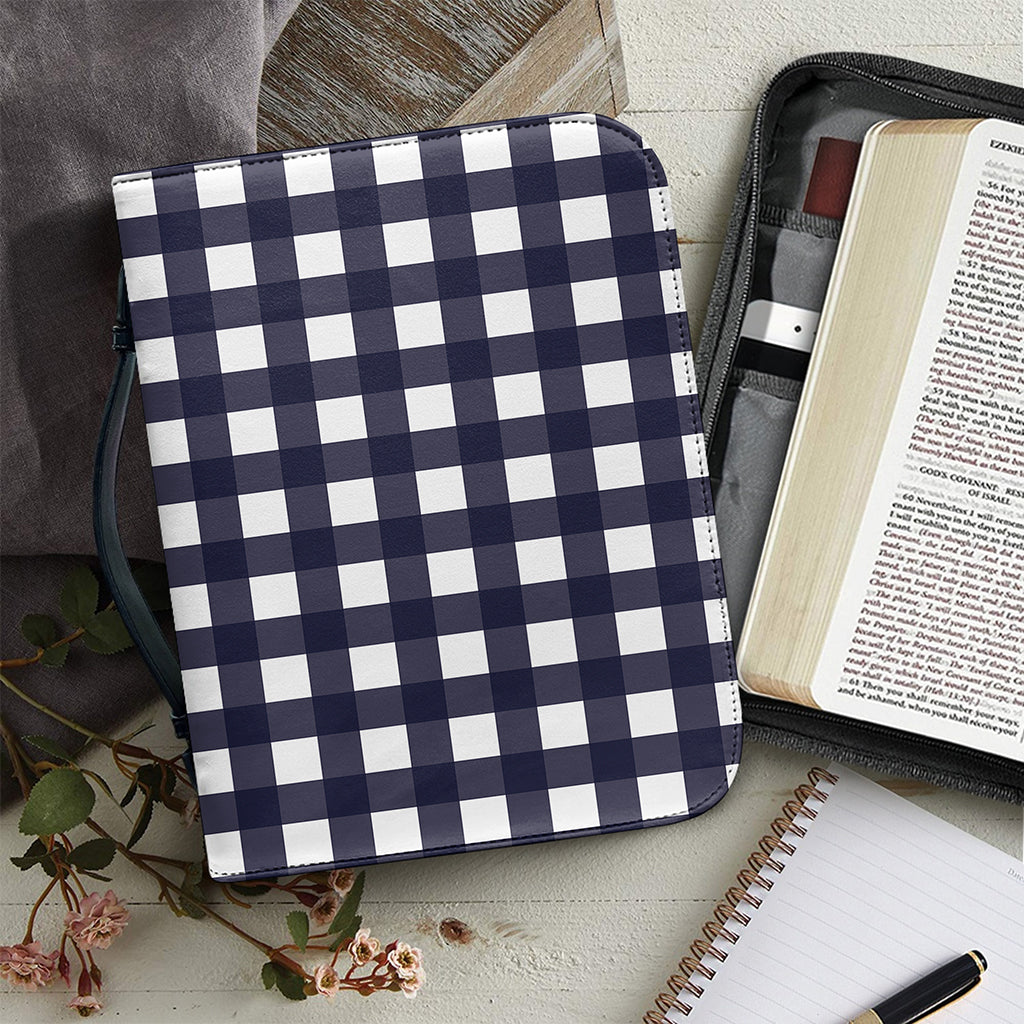 Navy And White Check Pattern Print Leather Bible Cover