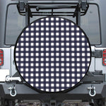 Navy And White Check Pattern Print Leather Spare Tire Cover