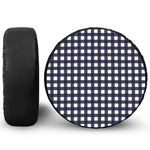 Navy And White Check Pattern Print Leather Spare Tire Cover