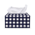 Navy And White Check Pattern Print Leather Tissue Box Cover