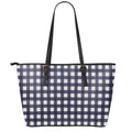 Navy And White Check Pattern Print Leather Tote Bag With Zipper