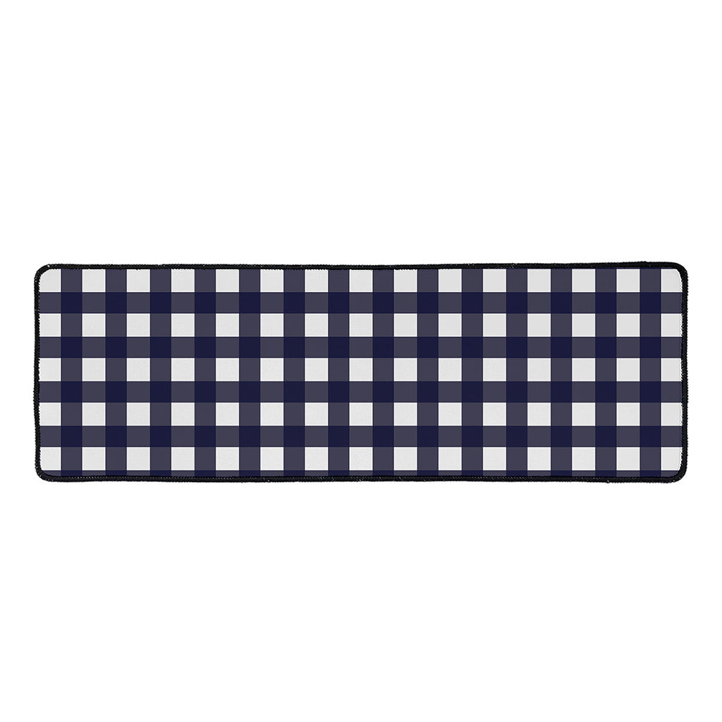 Navy And White Check Pattern Print Long Kitchen Mat