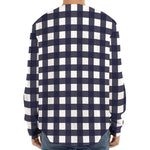 Navy And White Check Pattern Print Long Sleeve Baseball Jersey