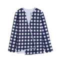 Navy And White Check Pattern Print Long Sleeve Short Coat