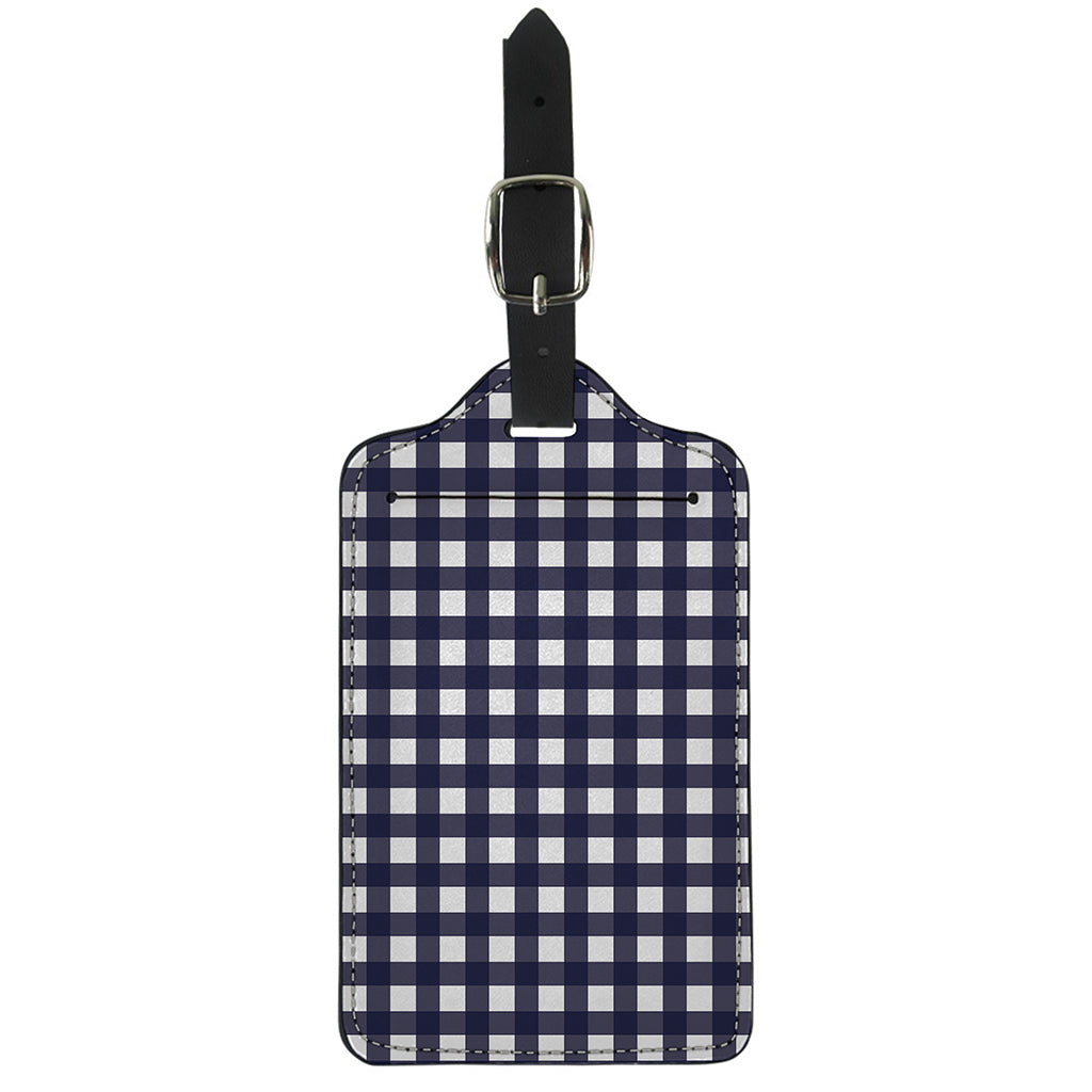 Navy And White Check Pattern Print Luggage Tag