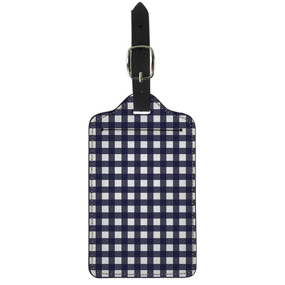 Navy And White Check Pattern Print Luggage Tag