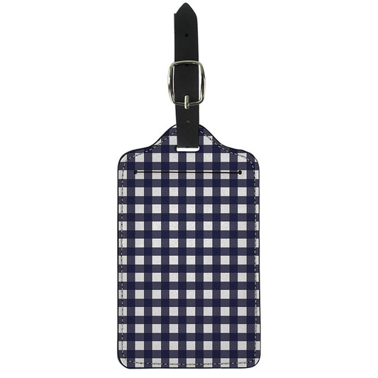 Navy And White Check Pattern Print Luggage Tag