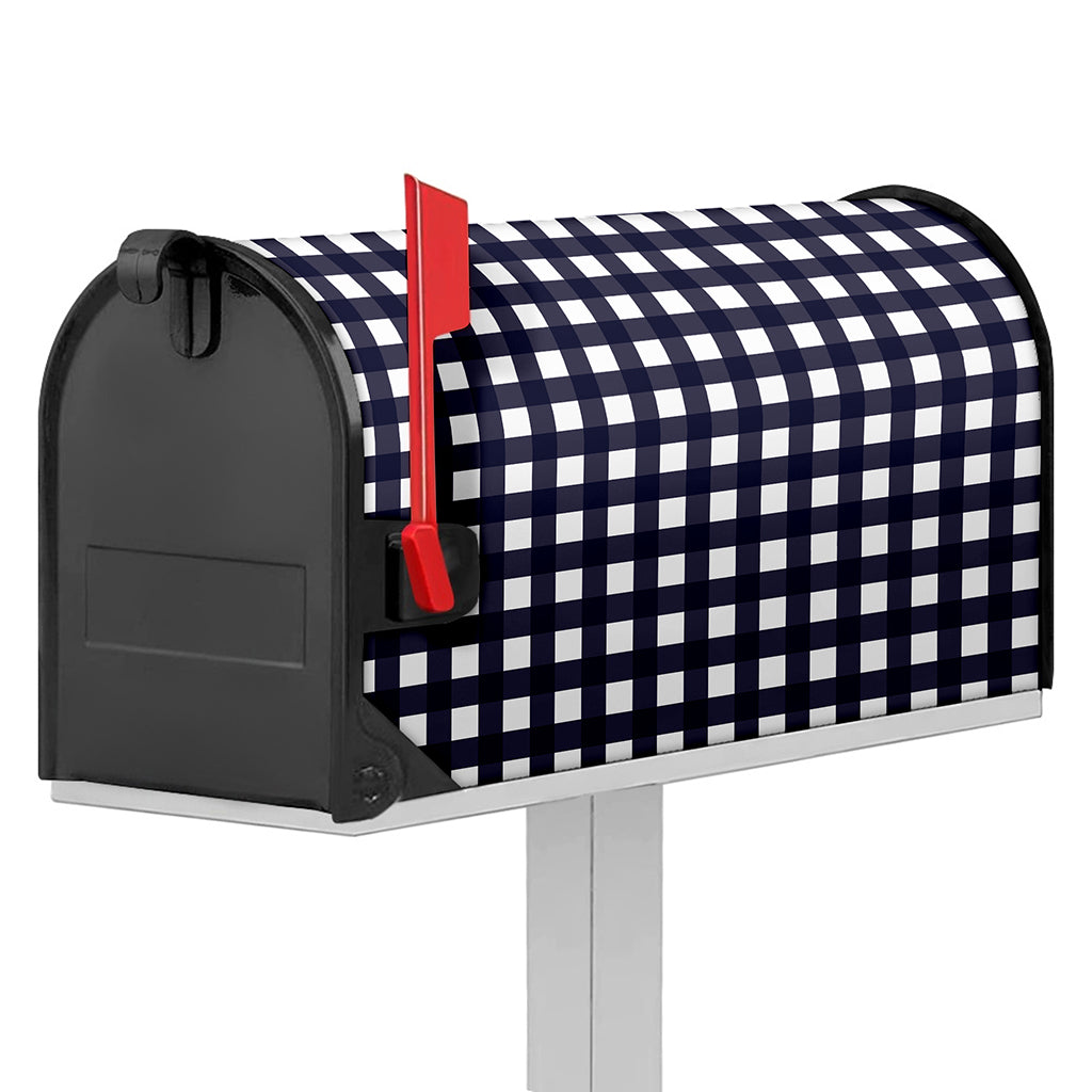 Navy And White Check Pattern Print Mailbox Cover