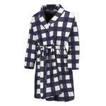 Navy And White Check Pattern Print Men's Bathrobe