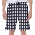 Navy And White Check Pattern Print Men's Beach Shorts