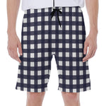 Navy And White Check Pattern Print Men's Beach Shorts
