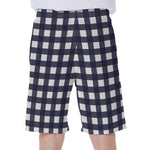 Navy And White Check Pattern Print Men's Beach Shorts