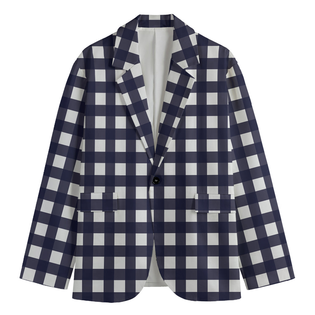 Navy And White Check Pattern Print Men's Blazer