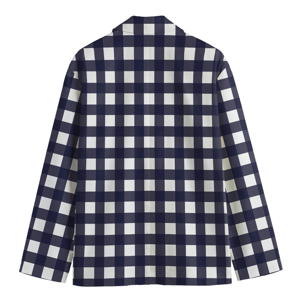 Navy And White Check Pattern Print Men's Blazer