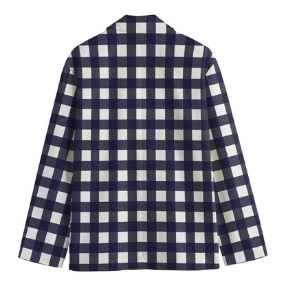 Navy And White Check Pattern Print Men's Blazer